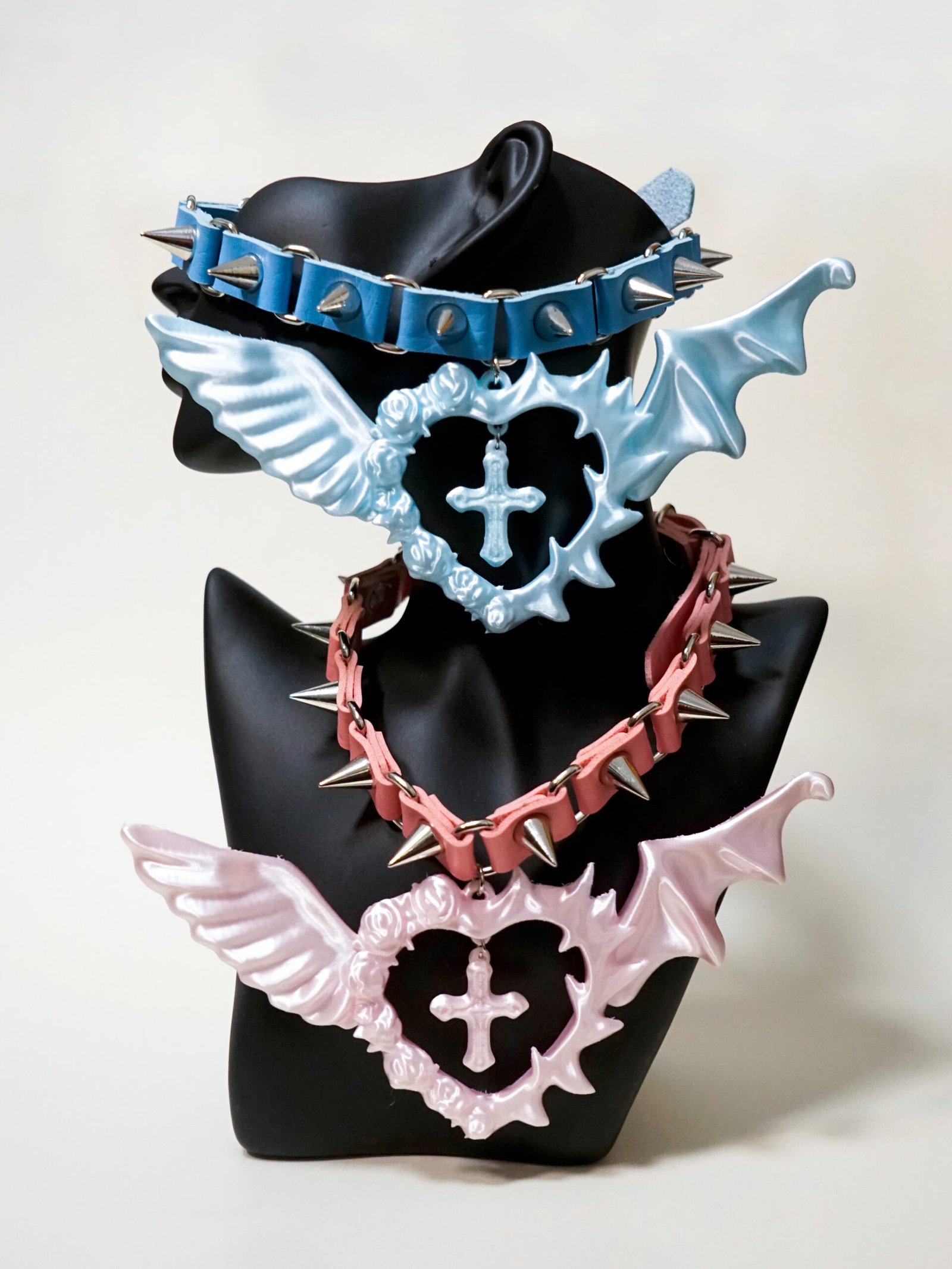 _SON8441 Sweet Punk Spiked Choker Angel Devil Design - Image 1