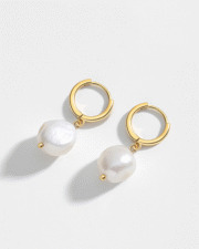 Baroque Elegance Pearl Hoop Earrings - European Chic - Image 3