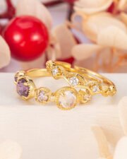 Cosmic Energy Natural Zircon, Moonstone & Amethyst Rings Set - Image 3