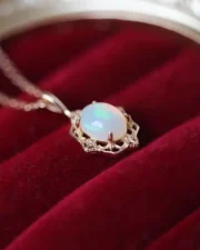 Gilded Lace Egg Surface Opal Pendant Necklace - Victorian Court Style - Image 4