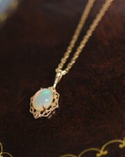 Gilded Lace Egg Surface Opal Pendant Necklace - Victorian Court Style - Image 3