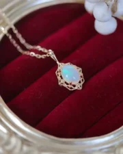 Gilded Lace Egg Surface Opal Pendant Necklace - Victorian Court Style