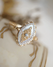 Japanese Minimalist Hollow Lace Shell & Zirconia Ring