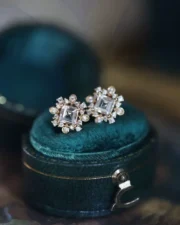 Art Deco Vintage Crystal & Zirconia Charms Silver Pin Earrings - Image 6