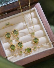 Secret Garden Olive Green Zircon Butterfly Jewelry Set