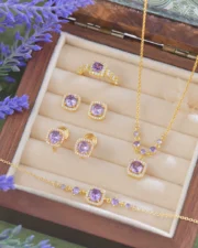 Royal Purple Princess Cut Full Zircon Set
