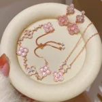 The Pink Blossom: Sparkling Floral Necklace, Bracelet & Earrings Set