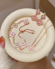 The Pink Blossom: Sparkling Floral Necklace, Bracelet & Earrings Set