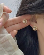 Pearl & Halo Zircon Earrings: The Classic - Image 2