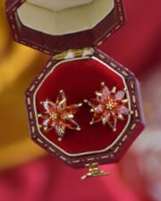 Garnet Red Floral Studs: The Winter Bloom