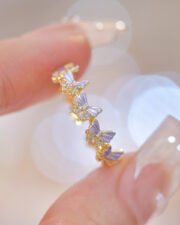 Enamel Butterfly & Purple Petal Adjustable Ring - Image 5