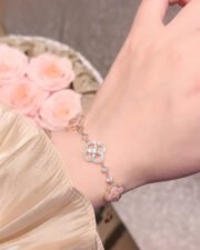 The Pink Blossom: Sparkling Floral Necklace, Bracelet & Earrings Set - Image 7