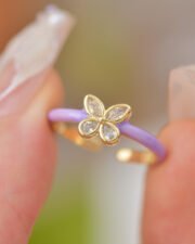 Enamel Butterfly & Purple Petal Adjustable Ring - Image 7