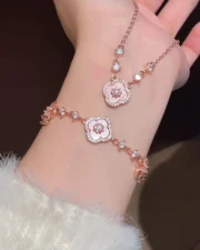 The Pink Blossom: Sparkling Floral Necklace, Bracelet & Earrings Set - Image 4