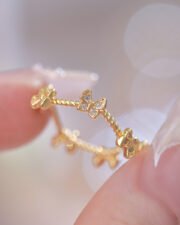 Enamel Butterfly & Purple Petal Adjustable Ring - Image 3