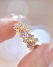 Enamel Butterfly & Purple Petal Adjustable Ring - Image 6