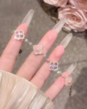 The Pink Blossom: Sparkling Floral Necklace, Bracelet & Earrings Set - Image 8