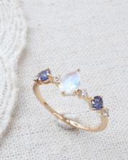 Teardrop Moonstone & Zircon Ring - Light Luxury - Image 4