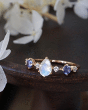 Teardrop Moonstone & Zircon Ring - Light Luxury