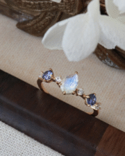 Teardrop Moonstone & Zircon Ring - Light Luxury - Image 2