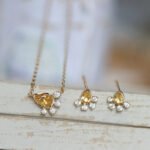 Golden Footprint Zircon Silver Pin Earrings & Necklace Set