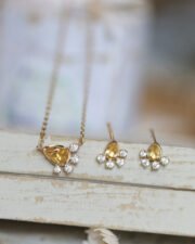 Golden Footprint Zircon Silver Pin Earrings & Necklace Set