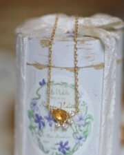 Golden Footprint Zircon Silver Pin Earrings & Necklace Set - Image 5