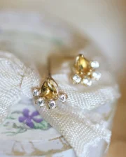 Golden Footprint Zircon Silver Pin Earrings & Necklace Set - Image 3