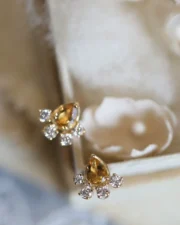 Golden Footprint Zircon Silver Pin Earrings & Necklace Set - Image 4